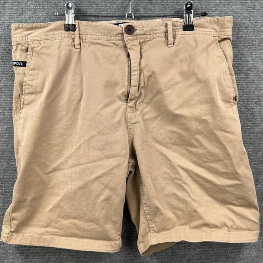Rip Curl Shorts Mens 34 Tan Beige Chino Casual Surf Beach Embroidered Flat Front